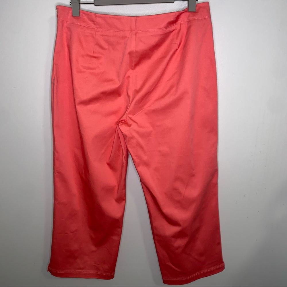 Guy Harvey coral pink stretch cotton poplin flat front crop capri pants size 14 - Picture 4 of 6